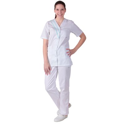 TDX Halena dámská propínací ANNA, BA/PES, VS168, bílá/mentolová - Dámská zdravotnická halena ANNA - bílá