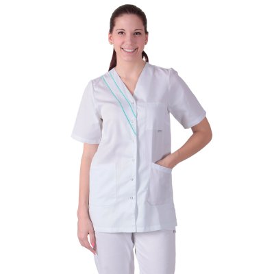 TDX Halena dámská propínací ANNA, BA/PES, VS168, bílá/mentolová - Dámská zdravotnická halena ANNA - bílá