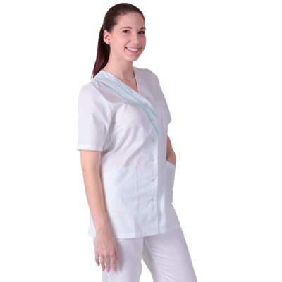 TDX Halena dámská propínací ANNA, BA/PES, VS168, bílá/mentolová - Dámská zdravotnická halena ANNA - bílá