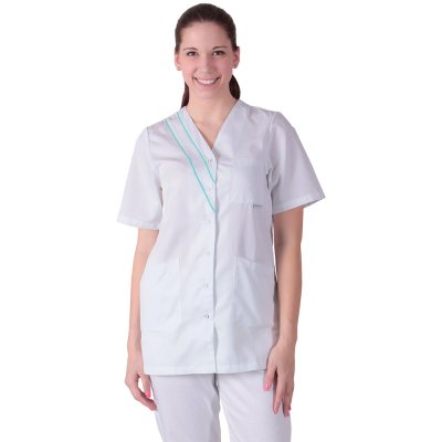 TDX Halena dámská propínací ANNA, BA/PES, VS168, bílá/mentolová - Dámská zdravotnická halena ANNA - bílá