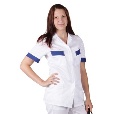 TDX Halena dámská propínací XENIE, BA, VS168, bílá/modrá - Dámská zdravotnická halena XENIE - bílá