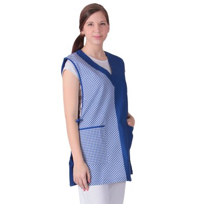 TDX Zástěra dámská přes hlavu VĚRA, BA, VS168, středně modrá/středně modrá kostka - Dámská pracovní zástěra, VĚRA, modrá