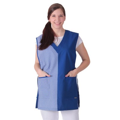 TDX Zástěra dámská přes hlavu VĚRA, BA, VS168, středně modrá/středně modrá kostka - Dámská pracovní zástěra, VĚRA, modrá