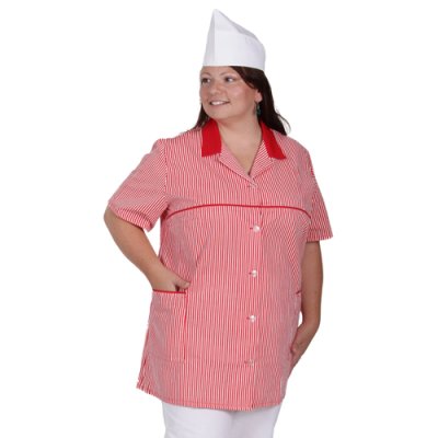 TDX Halena dámská propínací, BA, krátký rukáv, bílá/červený proužek - Dámská halena 1208 - červený proužek
