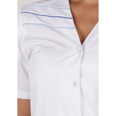 TDX Halena dámská propínací LÝDIE, BA/PES, VS168, bílá/2světle modré+1středně modrá výpustka - Dámská pracovní zdravotnická halena LÝDIE - detail