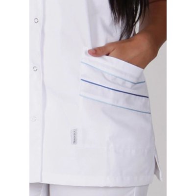 TDX Halena dámská propínací LÝDIE, BA/PES, VS168, bílá/2světle modré+1středně modrá výpustka - Dámská pracovní zdravotnická halena LÝDIE - detail