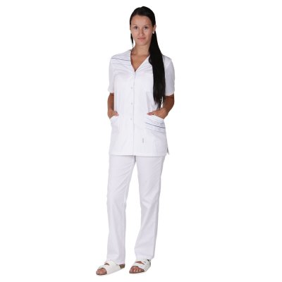 TDX Halena dámská propínací LÝDIE, BA/PES, VS168, bílá/2světle modré+1středně modrá výpustka - Dámská pracovní zdravotnická halena LÝDIE - bílá