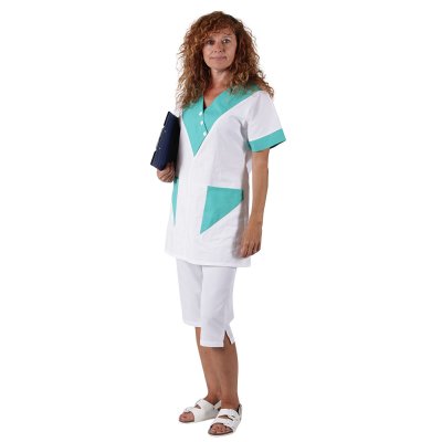 TDX Halena sesterská přes hlavu, BA, VS170, bílá/tyrkys - Dámská zdravotnická halena 0287 - bílo-tyrkysová