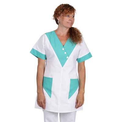 TDX Halena sesterská přes hlavu, BA, VS170, bílá/tyrkys - Dámská zdravotnická halena 0287 - bílo-tyrkysová