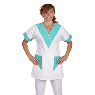 TDX Halena sesterská přes hlavu, BA, VS170, bílá/tyrkys - Dámská zdravotnická halena 0287 - bílo-tyrkysová