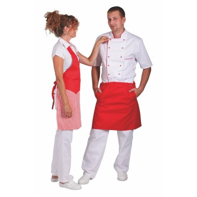 TDX Zástěra s laclem, BA, VS182, červenobílý proužek/červená