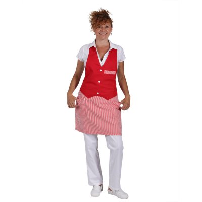 TDX Zástěra s laclem, BA, VS182, červenobílý proužek/červená - Unisexová zástěra s vestičkou 0060 - červená