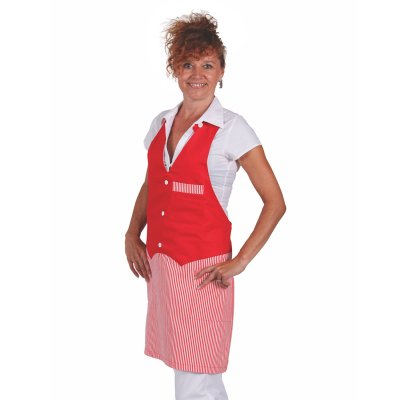 TDX Zástěra s laclem, BA, VS182, červenobílý proužek/červená - Unisexová zástěra s vestičkou 0060 - červená
