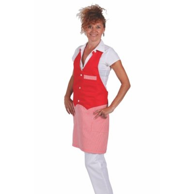 TDX Zástěra s laclem, BA, VS182, červenobílý proužek/červená