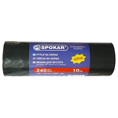 Pytel na odpad, LDPE 48, 120 x 145 cm,  240 L, černý, 10 ks/role