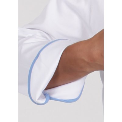 TDX Rondon pánský dvouřadý, BA, dlouhý rukáv, VS182, bílý/světle modrý lem - Pánský kuchařský rondon 0415 - rukáv