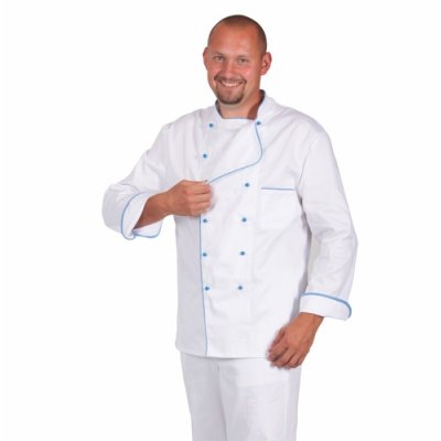 TDX Rondon pánský dvouřadý, BA, dlouhý rukáv, VS182, bílý/světle modrý lem