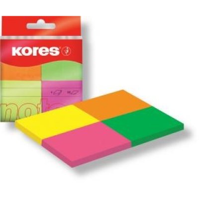 Blok samolepicí Kores 40x50 mm, 4x neonové barvy