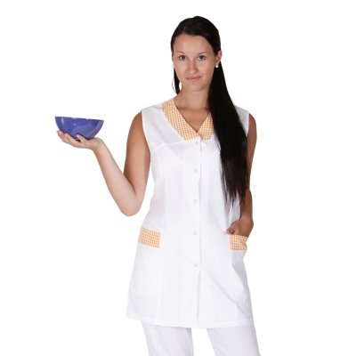 TDX, Dámská halena VILMA, VS168, bílá/oranžová kostička, vel.34-56 DOPRODEJ - Dámská zdravotnická halena VILMA - bílá