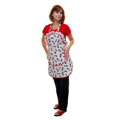 TDX Zástěra dámská s náprsenkou, BA, VS 170, potisk kočky/červený lem