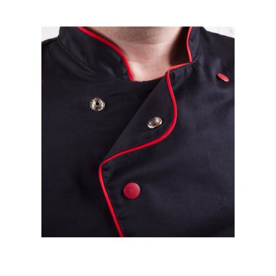 TDX Rondon pánský dvouřadý, BA, krátký rukáv, VS182, černý/červený lem - Pánský kuchařský rondon TD0416 - detail