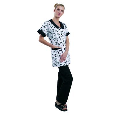 TDX Halena dámská propínací, BA, černobílý potisk/černé kočky - Dámská pracovní halena s potiskem