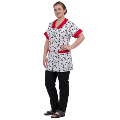 TDX Halena dámská propínací, BA, černobílý potisk/červené kočky - Dámská halena 0289 - červená