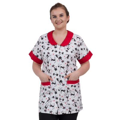 TDX Halena dámská propínací, BA, černobílý potisk/červené kočky - Dámská halena 0289 - červená