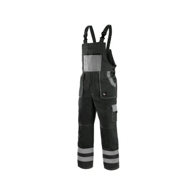 CS, Kalhoty pánské, s laclem, LUXY BRIGHT, reflex. pruhy, černo - šedé, vel. 46 - 64