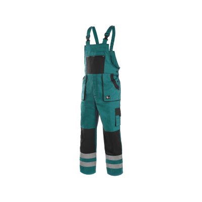 CS, Kalhoty pánské, s laclem, LUXY BRIGHT, reflex. pruhy, zeleno - černé, vel. 46 - 64