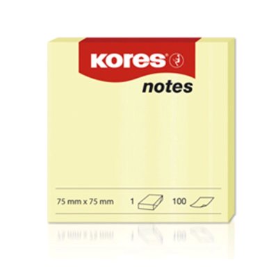 Blok samolepící Kores, žlutý, 75 x 75 mm/ 100 listů
