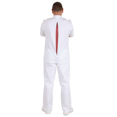 TDX Rondon pánský dvouřadý PAVEL, BA/PES, krátký rukáv,VS182, bílý/ červená kostka - Pánský kuchařský rondon, bílo-červený