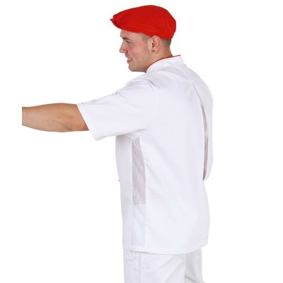 Rondon pán. dvouřadý, kr.rukáv, 3401 ZDENO, rond.knofl., síto v bocích,BA/PES 220, VS182 bílá/červen - Pánský kuchařský rondon PAVEL - detail