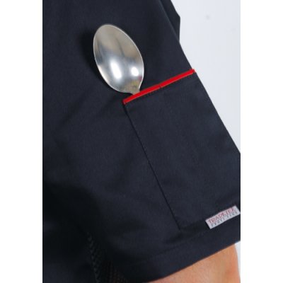 Rondon pán. dvouřadý, kr.rukáv, 3401 ZDENO, rond.knofl., síto v bocích,BA 200, VS182, černý/červ.výp - Pánský kuchařský rondon PAVEL - kapsička