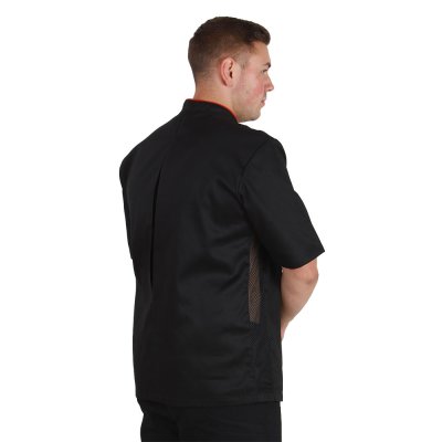 Rondon pán. dvouřadý, kr.rukáv, 3401 ZDENO, rond.knofl., síto v bocích,BA 200, VS182, černý/červ.výp - Pánský kuchařský rondon PAVEL,černý