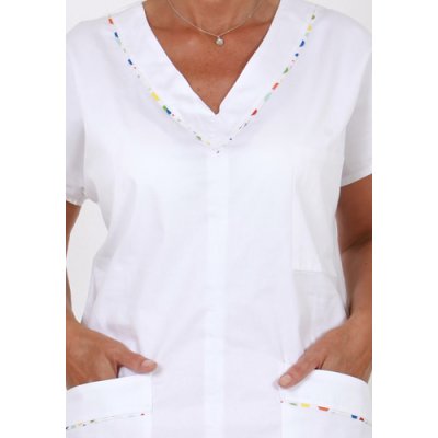 TDX Halena dámská přes hlavu MAGDALÉNA, BA, VS168, bílá/barevný puntík - Dámská halena MAGDALENA - detail