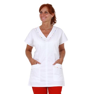 TDX Halena dámská přes hlavu MAGDALÉNA, BA, VS168, bílá/barevný puntík - Dámská pracovní halena s potiskem