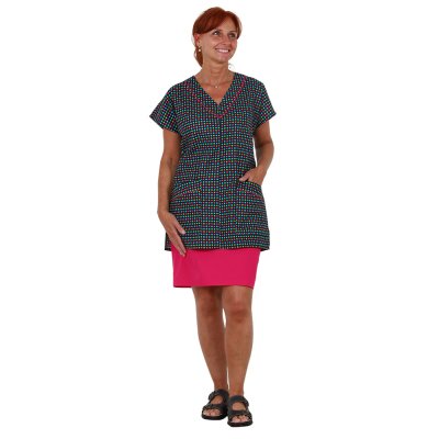 TDX Halena dámská přes hlavu MAGDALÉNA, BA, VS168, barevný puntík tmavý/výpustka tmavě růžová - Dámská pracovní halena s potiskem