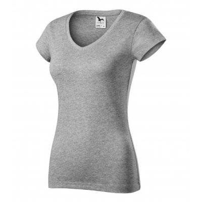 Tričko dámské Fit v-neck 162 - XS-XXL, tmavě šedý melír