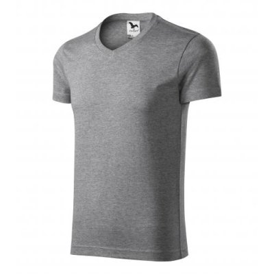Tričko pánské Slim fit v-neck 146 - S-XXL, tmavě šedý melír