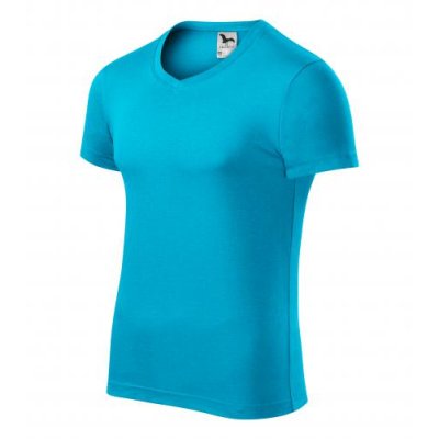 Tričko pánské Slim fit v-neck 146 - S-XXL, tyrkysová