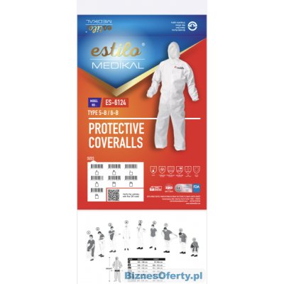 Jednorázový overal s kapucí, Estilo Medikal ES-6124, bílý, velikost