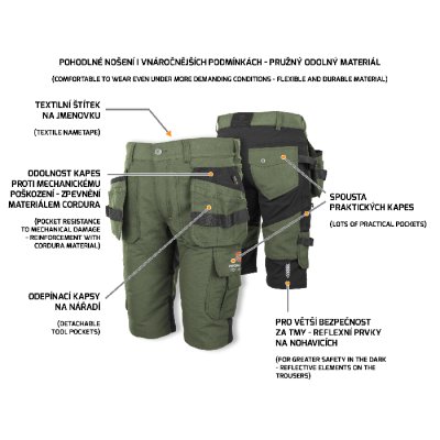 PROMACHER, Šortky pánské, pracovní, strečové, EREBOS, zelené/černé, vel. 44 - 64 - 0638120050_EREBOS_Shorts_green_detail.png