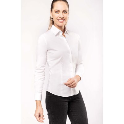 Dámská strečová košile, dlouhý rukáv, bílá, XS - 2XL