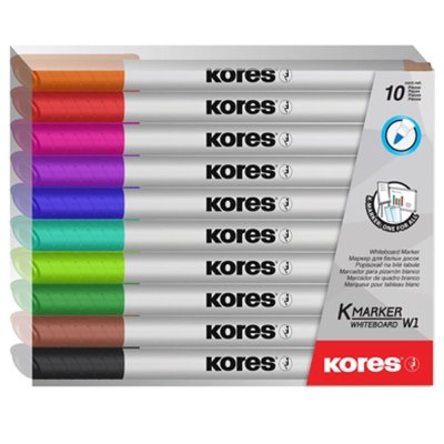 Kores značkovač na bílé tabule, kulatý tenký hrot, sada 10 barev