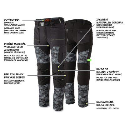 PREDATOR, Kalhoty pánské, pracovní, strečové, černo - šedé, vel. 44 - 64 - 0732130062_Predator_Trousers_blackgrey_detail.png