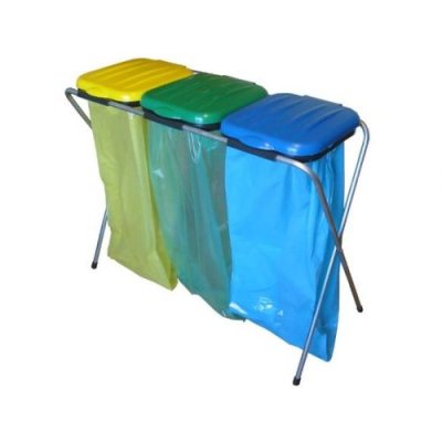 Troj-stojan na pytel s plastovými víky, modro-zeleno-žlutý AKCE