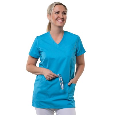 TDX Halena dámská přes hlavu VIKTORIE ,BA/PES, krátký rukáv, VS168,  zelený tyrkys - Dámská zdravotnická halena VIKTORIE, tyrkysová