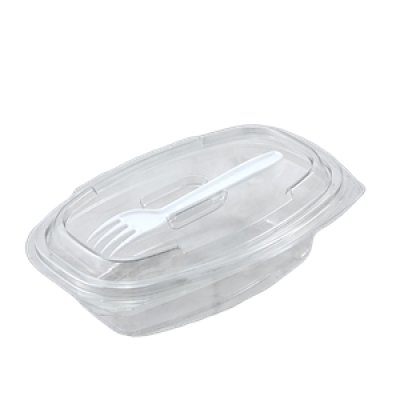 Miska PET 350ml 175x115x50 mm s int. víčkem a vidličkou, oválná SL-1735W