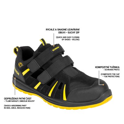 Bennon, Obuv sandál, pracovní,  RIBBON S1 ESD, černá, vel. 36 - 48